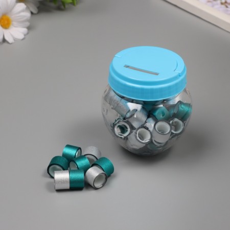 Adhesive tape plastic in the jar "Glori. Silver, Blue" N-r 40 pcs 1.2 cm, dl.0.9m 7x7x9 cm
