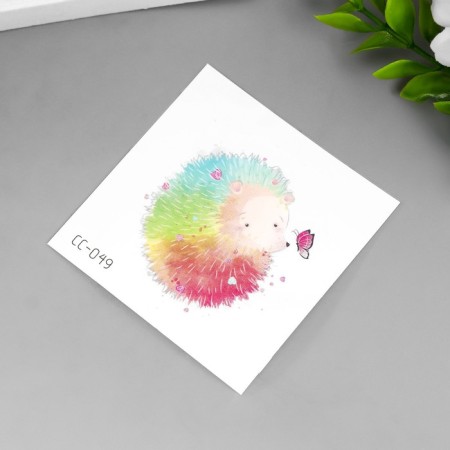 Tattoo on the body color "Rainbow Hedgehog with a butterfly" 6x6 cm-1