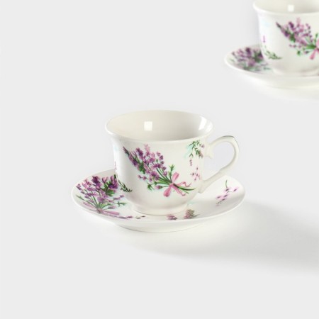 Service Porcelain Tea Daulay "Lavender", 4 items: 2 cups 220 ml, 2 saucers d = 14.2 cm, white color-2