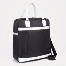 Road bag with lightning, external pocket, suitcase holder, black/white color