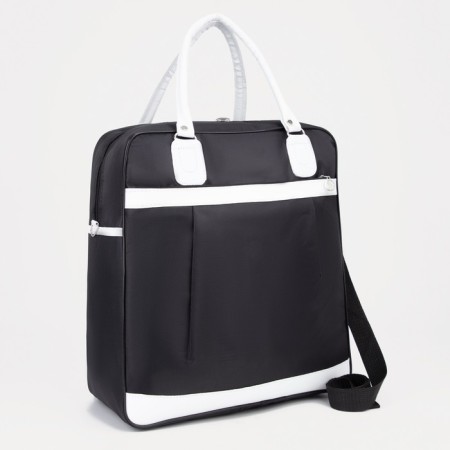 Road bag with lightning, external pocket, suitcase holder, black/white color