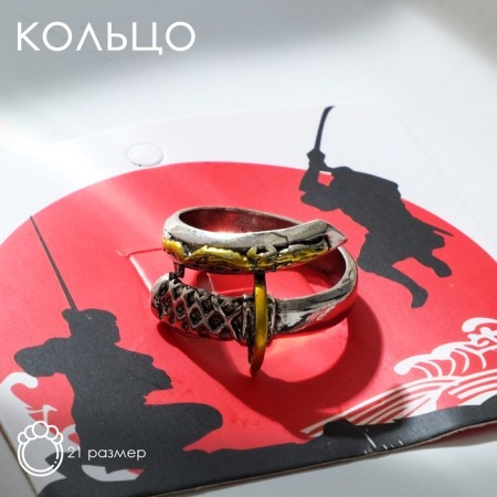 Ring "Japan" rounded katana, black silver + black gold, 21 size