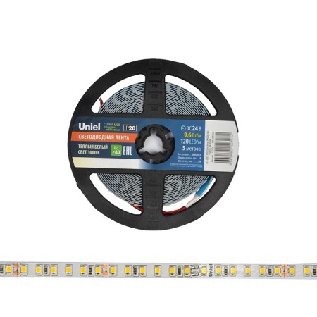 LED tape on a self -adhesive basis Uniel, IP20, 5 m, 120 LED/m, 9.6 W/m, 24 V, 3000K, glow warm white-2