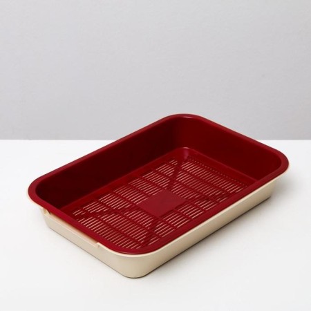 Medium toilet with a mesh of 36 x 26 x 6.5 cm, burgundy/beige-2