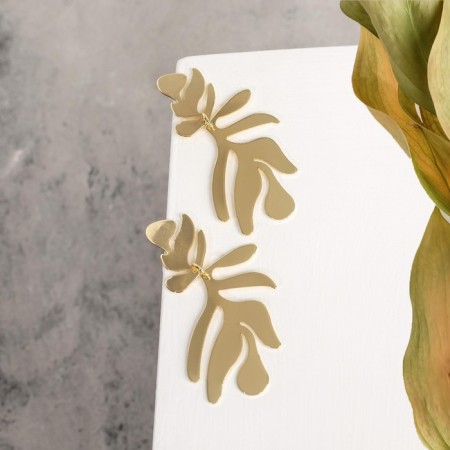 Earrings Metal "Atmosphere" palm pattern, color gold-1