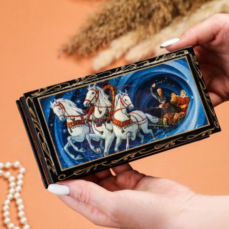 Casket - a bill "Troika", 8.5 × 17 cm, lacquer miniature-2