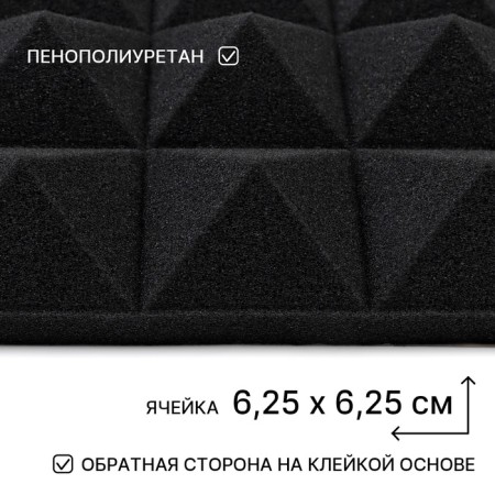 Noise -absorbing panel, set of 10 pcs - acoustic foam is self -adhesive, 50 x 5 cm, black-1