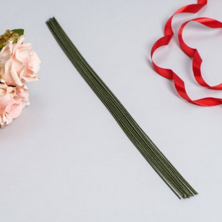 Floristic wire in a green braid paper braid, length 36 cm, 1.2 mm, set 20 pcs