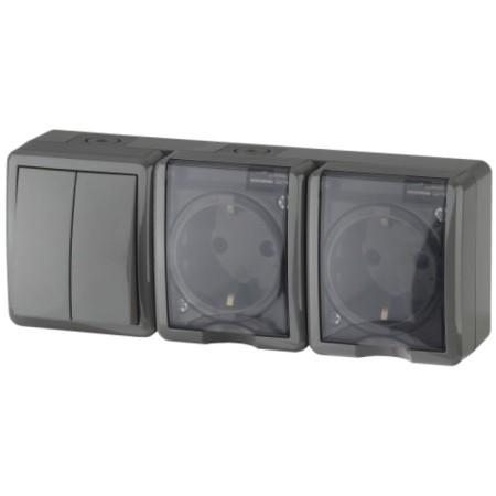 Block Two sockets+Double IP54, 16A (10AX) -250V, OU, Era Expert, Gray (5/