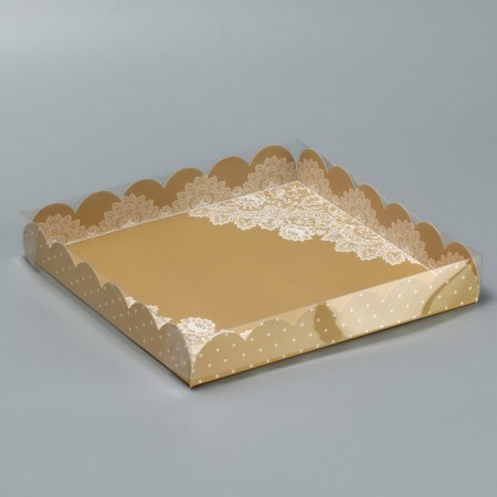 Cookie box, confectionery packaging with PVC lid, lace, 21 x 21 x 3 cm-2