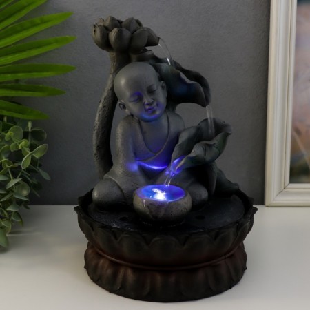 The desktop fountain from the network, the backlight "Little Buddha with the lotus" gray 29x20x20 cm-6