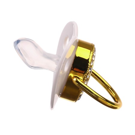 Set: nipple - Orthodontic dummy, with a chain holder. Princess, with a cap, +6 months, white/silver, rhinestones-5