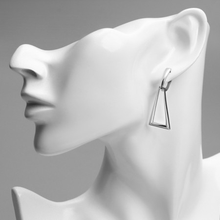 Earrings metal xuping triangle, silver color-2