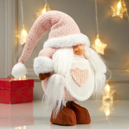 Interior doll "Grandmare in a pink cap, with a heart on the apron" 49x14x22 cm-1