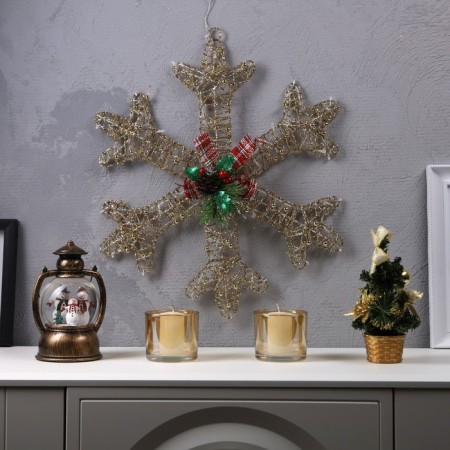 LED figure "Snowflake with beads" 50 cm, metal, 220 V, glow warm white-1