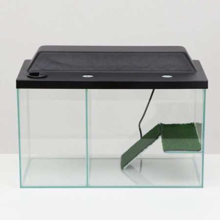 Aquarium is a terrarium with a lid and a bridge, 35 liters, 50 x 25 x 30 cm, black-2