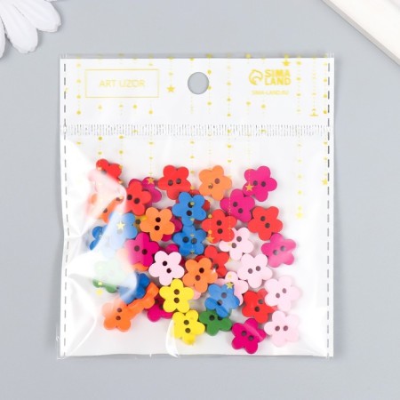 Buttons wood for creativity 2 punctures "flowers" set 40 pcs 1.1x1.1 cm-4