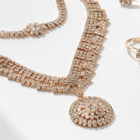 Set 4 objects: earrings, necklaces, bracelet, ring "grace" circles, white color in gold-1