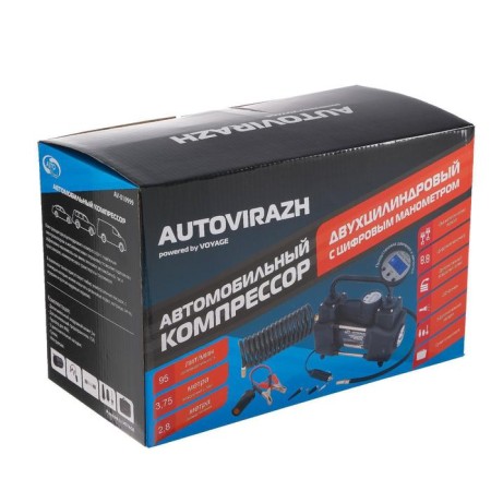 Car compressor, two-cylinder "Autovirazh" 95 l/min with digital pressure gauge AV-0109999-10