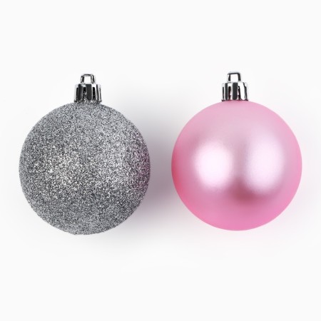 New Year's Christmas Balls, for the New Year, D = 6 cm, 10 pcs., Pink and silver color-1
