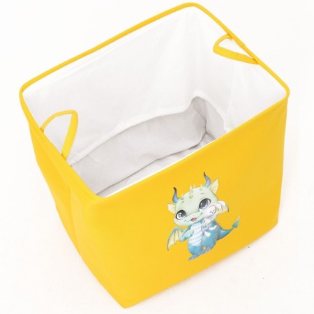 A basket for storing toe with a puff on a rope, 40 x 50 x 48 cm, yellow-7