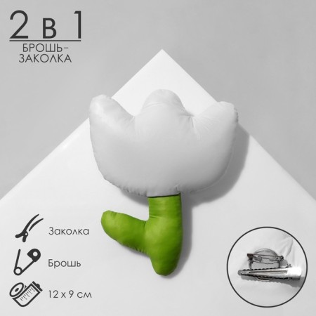Tekstil “Flower” brooch tulip, white-green color