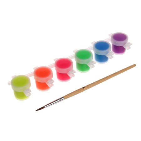 Fabric paint, set of 6 colors x 5 ml, beam, fluorescent, water -based acrylic, with a brush-1