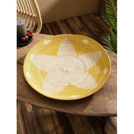 Decorative wicker rattan "Flower", 50x50x5 cm, yellow