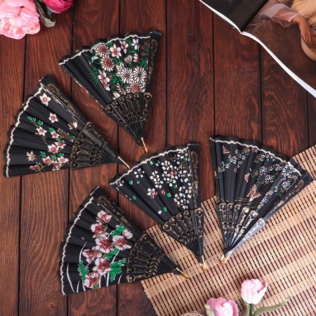 Fan plastic, textiles "field flowers" sparkles gold mix 23 cm-4