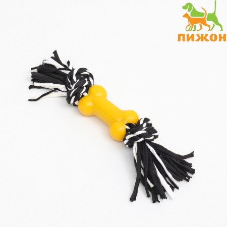 Cable toy with a bone, up to 105 g, up to 25 cm, black and yellow series