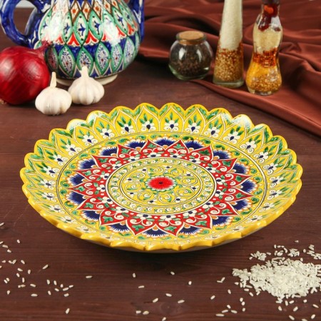 Largan Rishtan ceramics "Flowers", 31 cm, yellow mix, corrugated-4