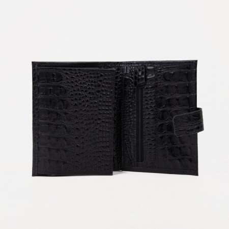 Male purse on 3 in 1 button for auto documents and passports, for cards, for coins, black color-2