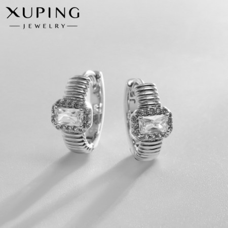 Hooping earrings Xuping brightness, white color in silver, d = 1.2 cm