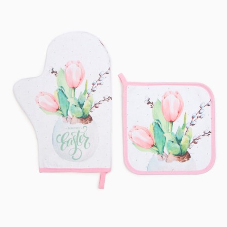 Set of kitchen. Ethel "Tulips" mittens-seizure 20x28cm, severity 19x19cm, 100% HL-1