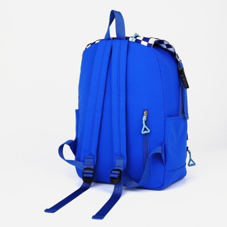 School backpack from textiles, 5 pockets, blue color-1