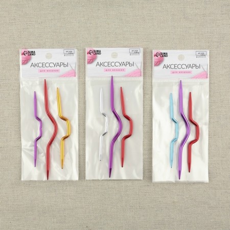 A set of auxiliary knitting needles, aluminum, d = 2/3 mm, 9/10/12 cm, 3 pcs, color mix-4