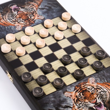 NARDS "Oscilled Tiger", wooden board 40 x 40 cm, with a field for playing checkers-2