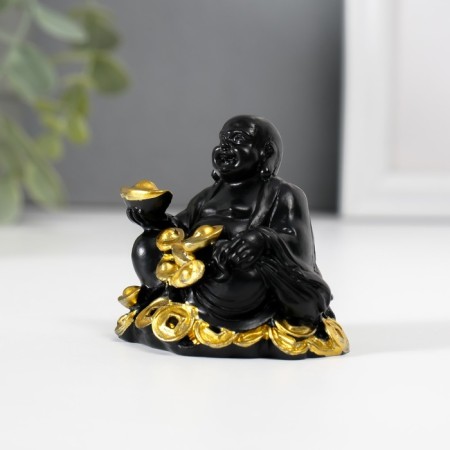 NECKE Polystone "Hotey with gold ingots and coins" Black 4x5.7x5.5 cm-1