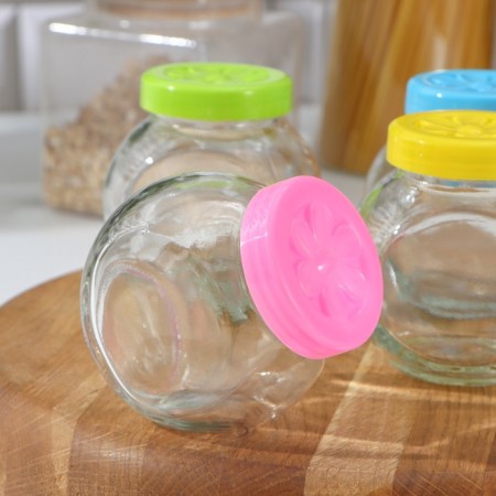 A set of glass cans for bulk products "Chamomile", 220 ml, 25 × 8 cm, 4 pcs, color mix-2
