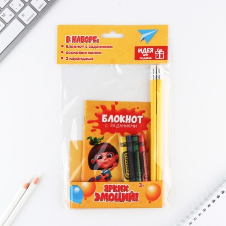 Set: notebook A6, pencils (2 pcs.) And wax crayons (4 pcs.) "Bright emotions"-14