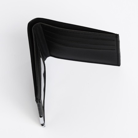 Male purse without fastening, department for maps, for bills, black color-3