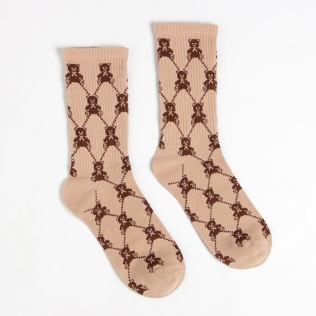 Women's socks, beige color/bears, size 23-25 ​​(37-40)-1