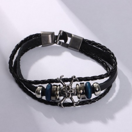 Bracelet male "style" skull, black color with silver, 20 cm-2