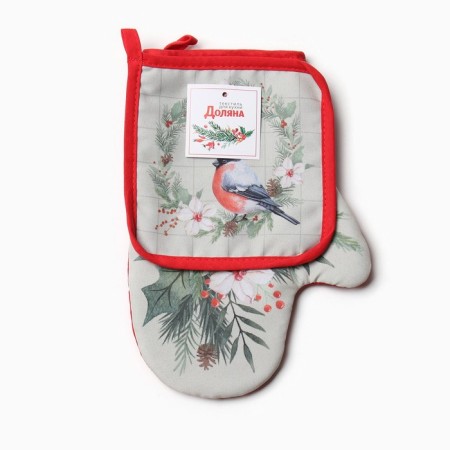 Set of kitchen. Dolyana "Bullfinch": mittens 20x28 cm, severity 17x17 cm, 35% HL, 65% PE-5