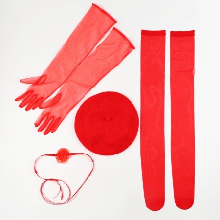 Carnival set "Valentine": beret, gloves, chocker, stockings-1