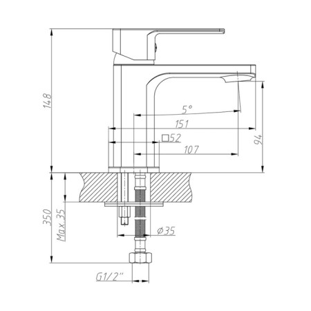 Decoroom DR20011 shell mixer, single -leaf, excess length 107 mm, chrome-1