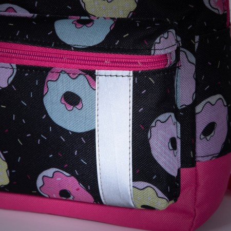 Baby backpack on lightning, external pocket, reflective strip, black/pink color-5