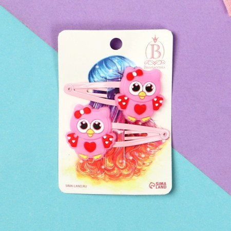 Invisibility for hair "Abel" (set 2 pcs) owl, 5 cm, pink