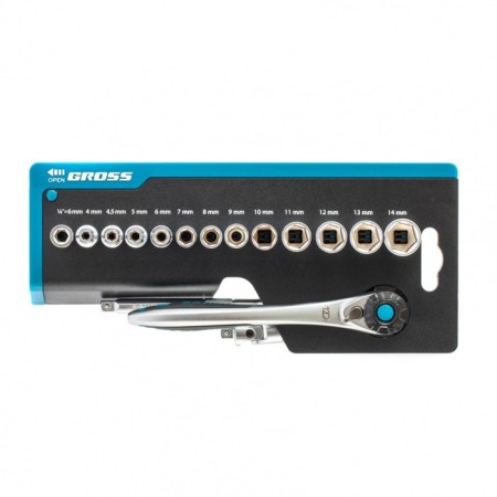Set of end heads GROSS 14142, 36 items, ratchet 120 teeth, 1/4 ", CRV