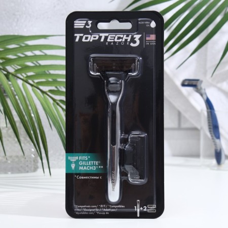 TopTech Razor 3 Male Razid is compatible with Gillette Mach3, 1 razor + 2 replaceable cassettes